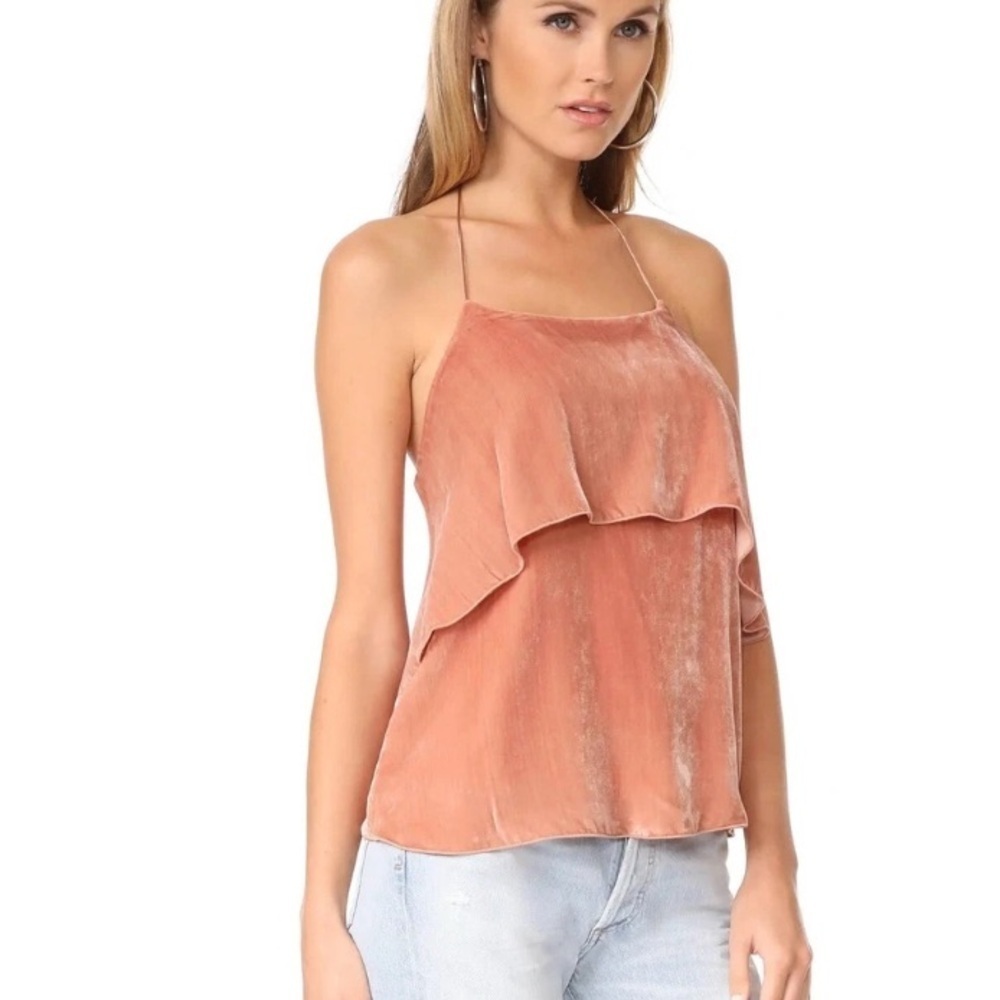 Alice + Olivia Velvet  Silk Blend Velvet Ruffled Halter Top